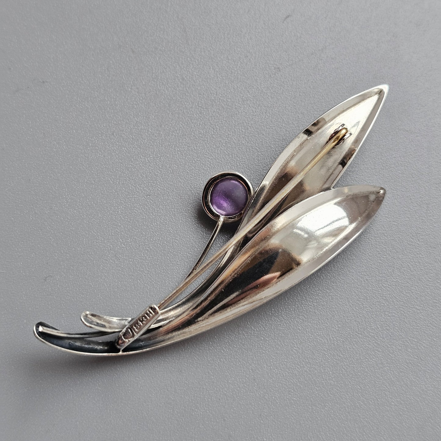 Vintage 60s Modernist Silver Amethyst Flower Brooch Elis Kauppi Kupittaan Kulta