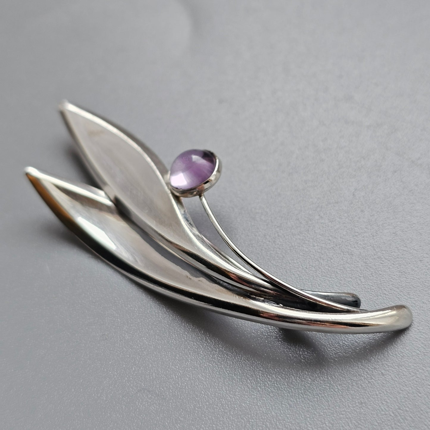 Vintage 60s Modernist Silver Amethyst Flower Brooch Elis Kauppi Kupittaan Kulta