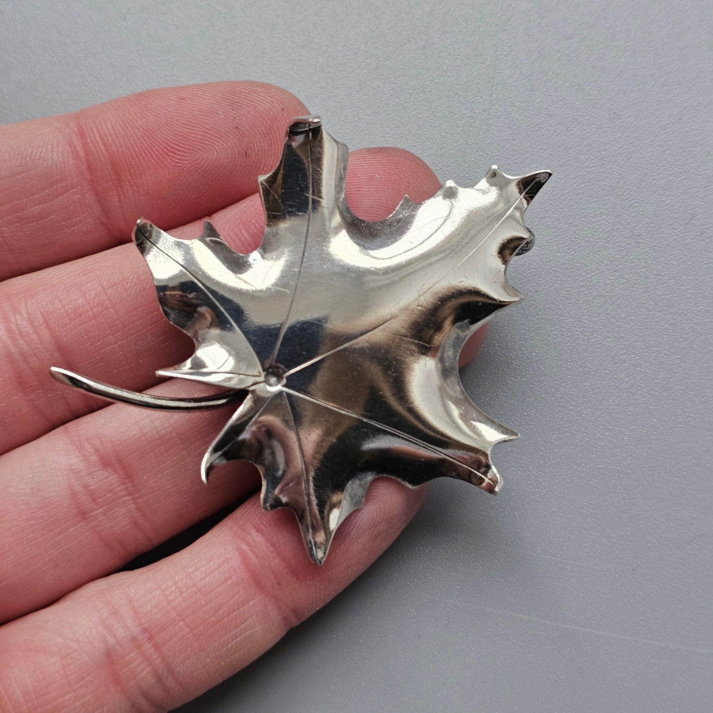 Vintage 1950s Finnish Silver Maple Leaf Brooch — Scandinavian Nature-Inspired Design 1951