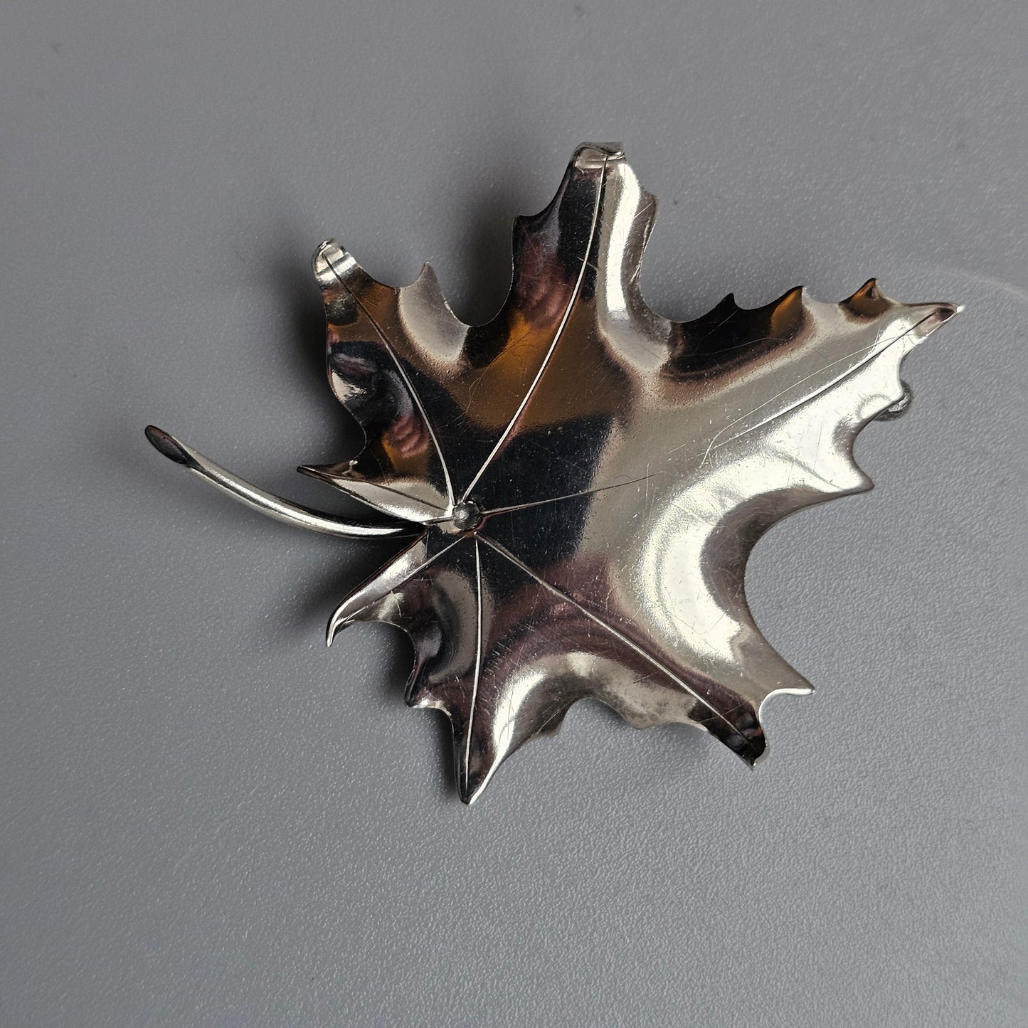 Vintage 1950s Finnish Silver Maple Leaf Brooch — Scandinavian Nature-Inspired Design 1951