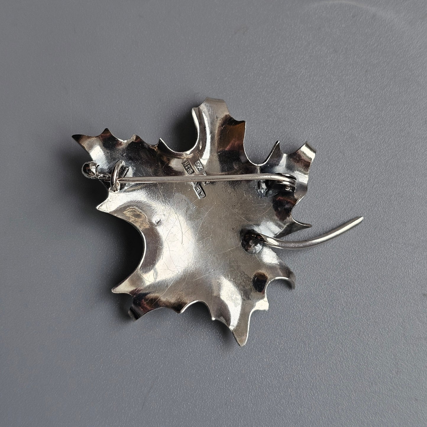 Vintage 1950s Finnish Silver Maple Leaf Brooch — Scandinavian Nature-Inspired Design 1951