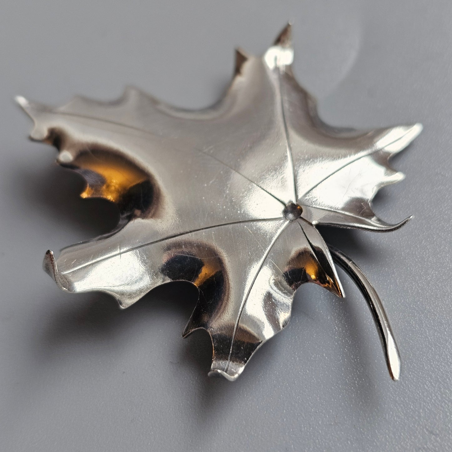 Vintage 1950s Finnish Silver Maple Leaf Brooch — Scandinavian Nature-Inspired Design 1951
