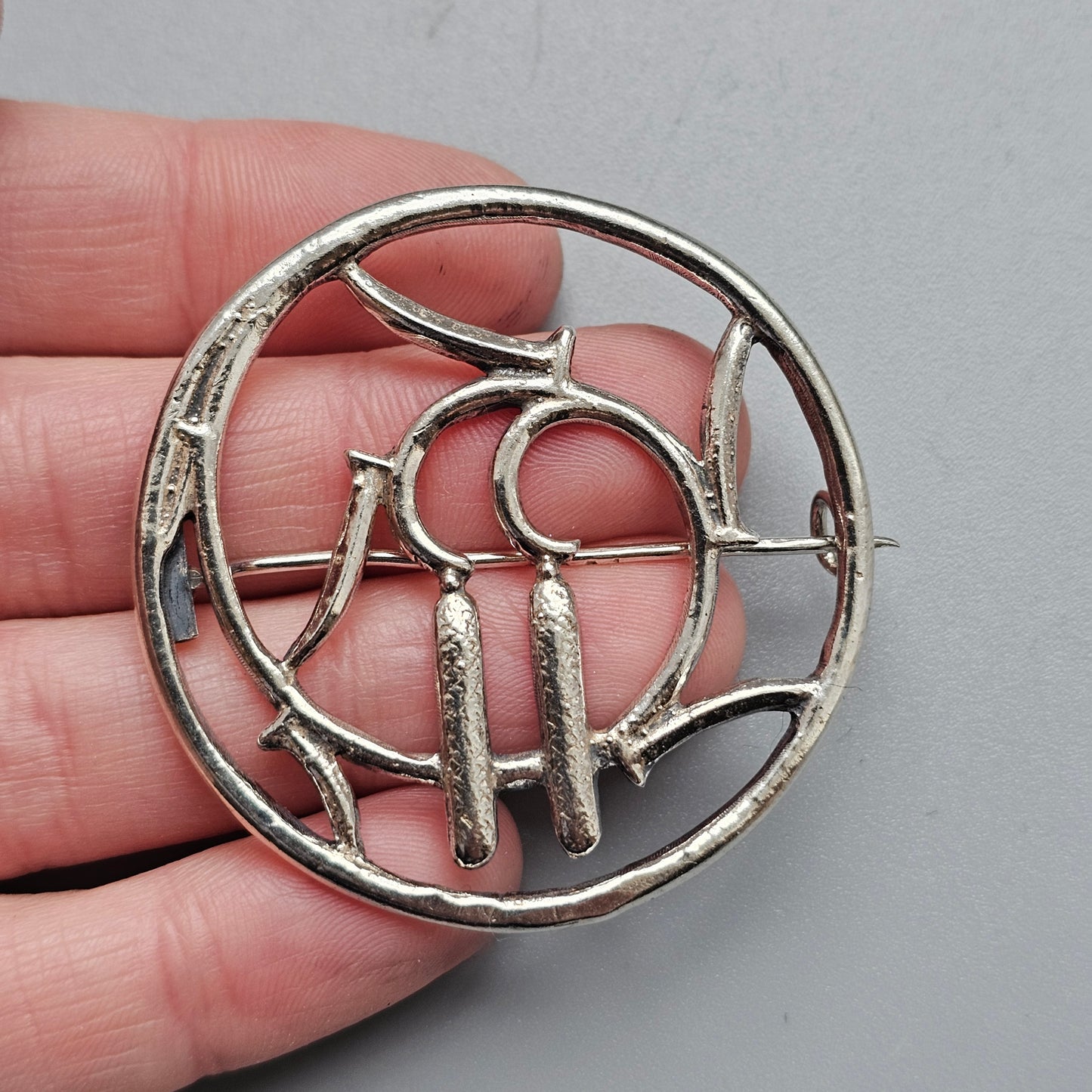 1940s Finnish Art Deco Silver Brooch by Heikki Kaksonen 1943 Spring Theme