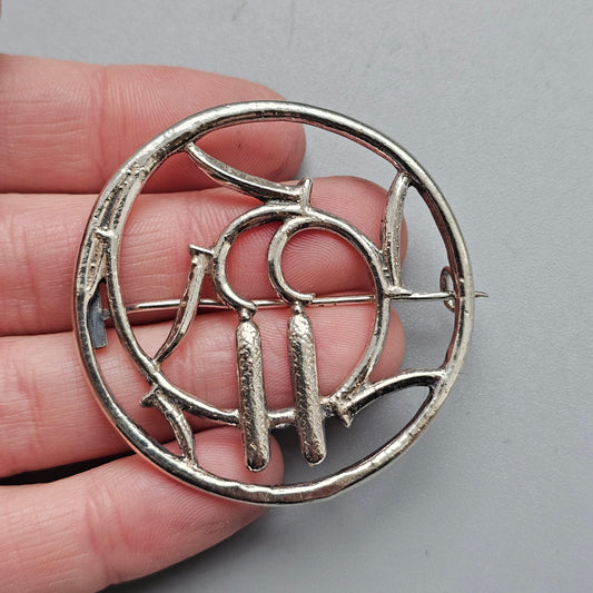 1940s Finnish Art Deco Silver Brooch by Heikki Kaksonen 1943 Spring Theme