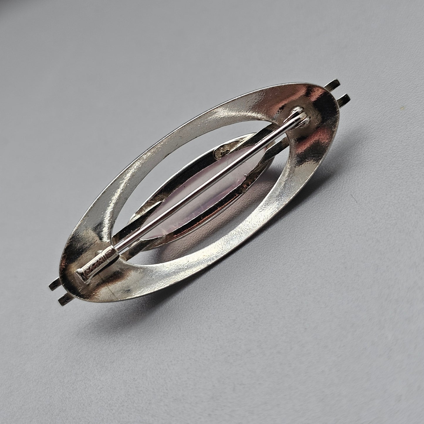 Vintage Nordic Modernist Silver Brooch with Rose Quartz by Turun Hopea