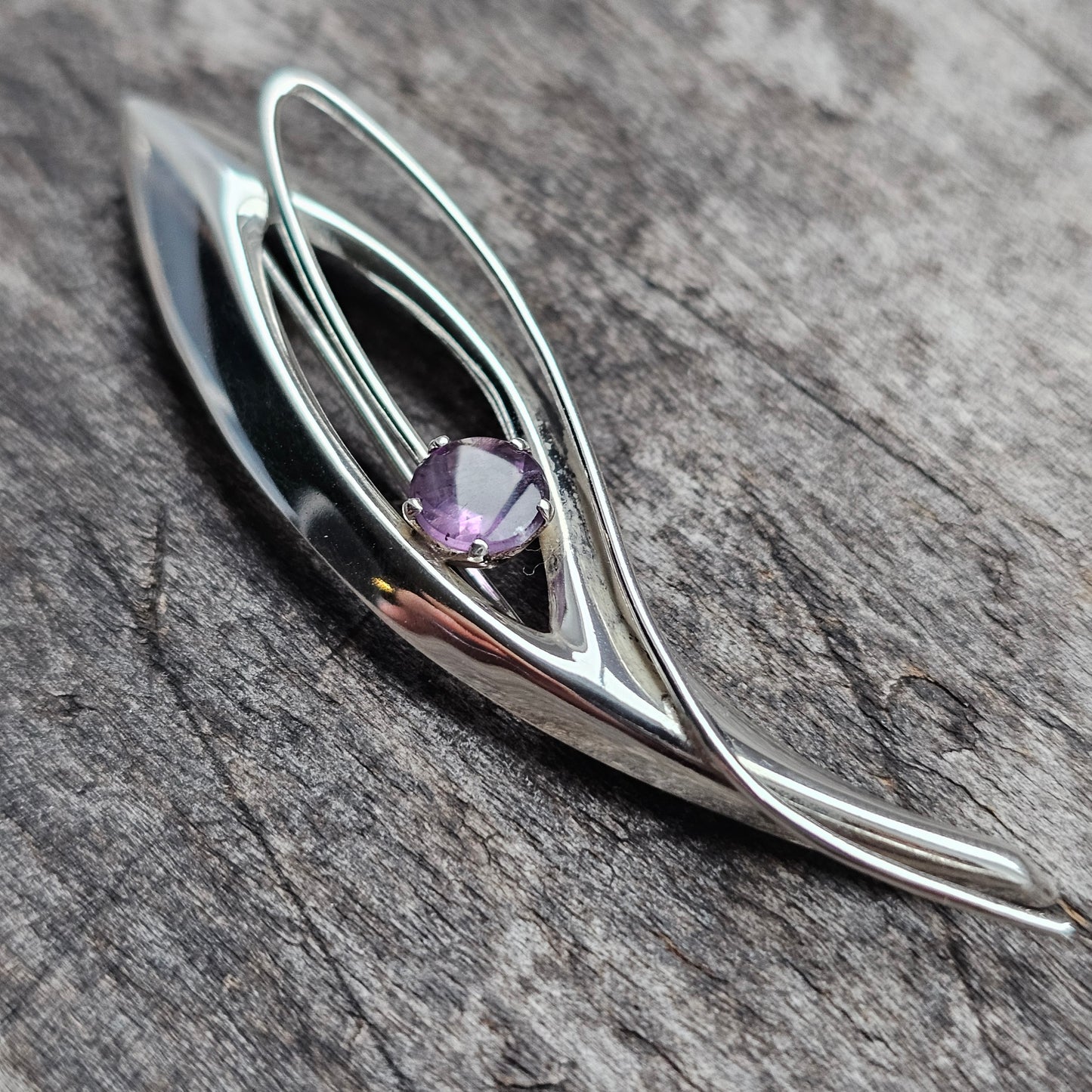 1960s Finnish Silver & Amethyst Flower Brooch - Eero Manner Finland