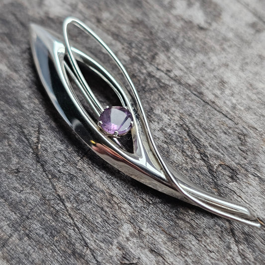 1960s Finnish Silver & Amethyst Flower Brooch - Eero Manner Finland
