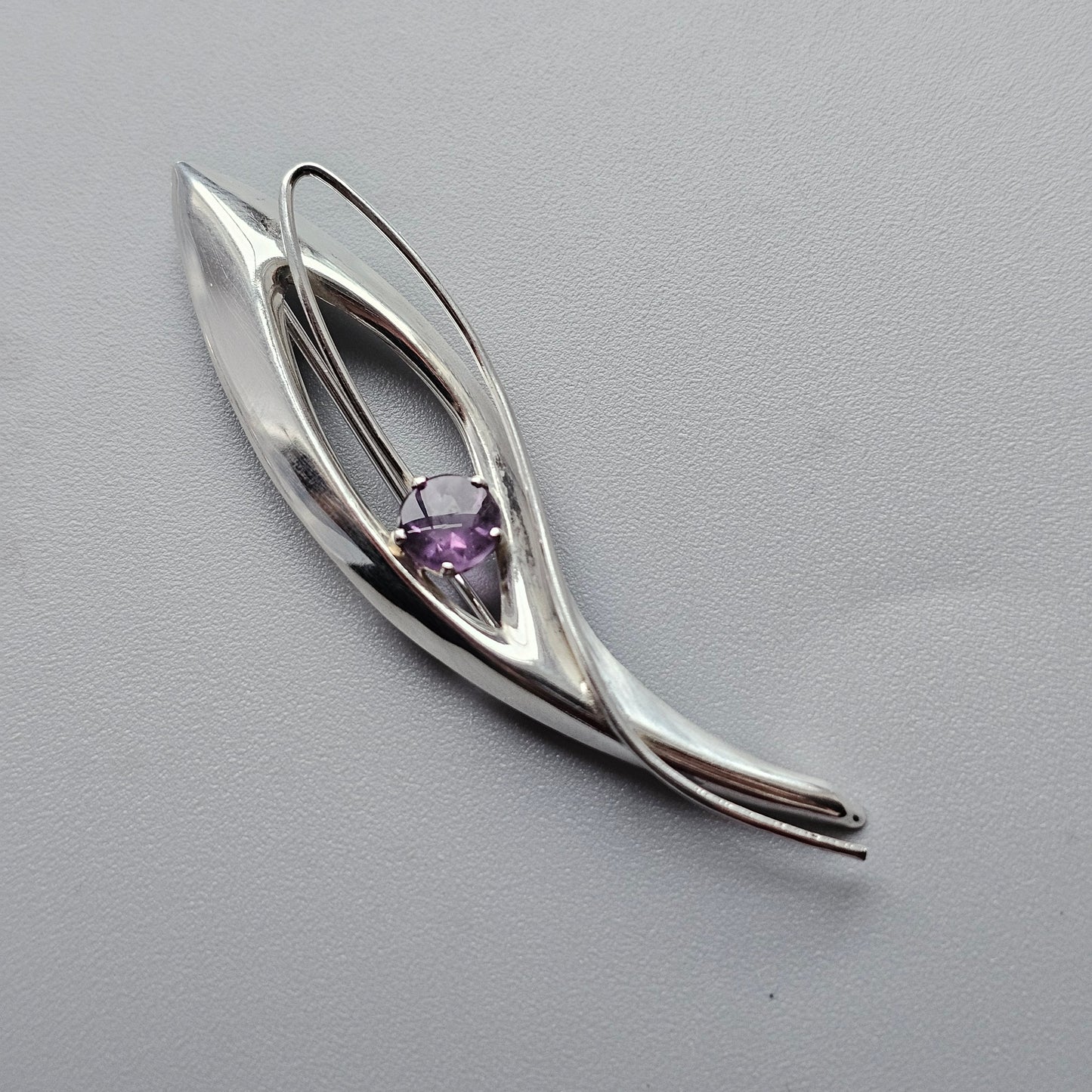 1960s Finnish Silver & Amethyst Flower Brooch - Eero Manner Finland