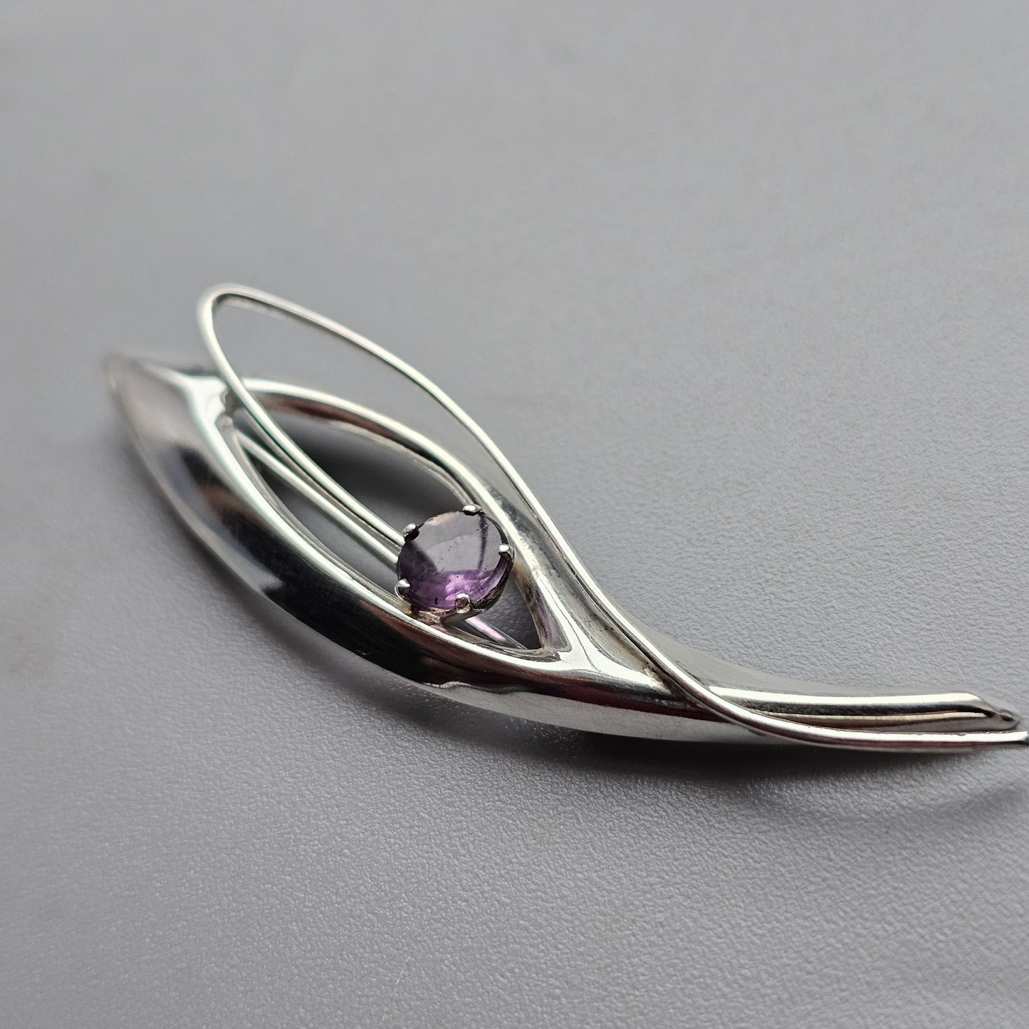 1960s Finnish Silver & Amethyst Flower Brooch - Eero Manner Finland