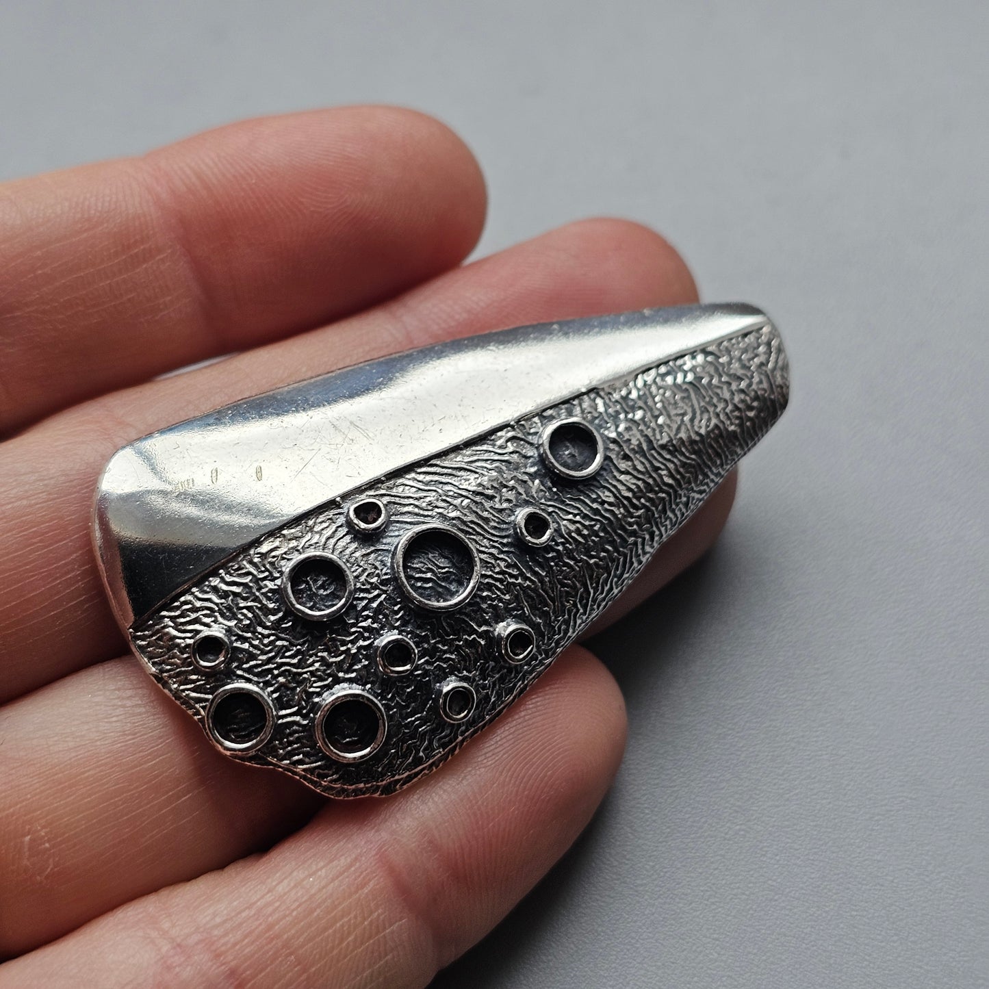 Vintage Finnish Modernist Silver Lunar-Inspired Brooch 1967