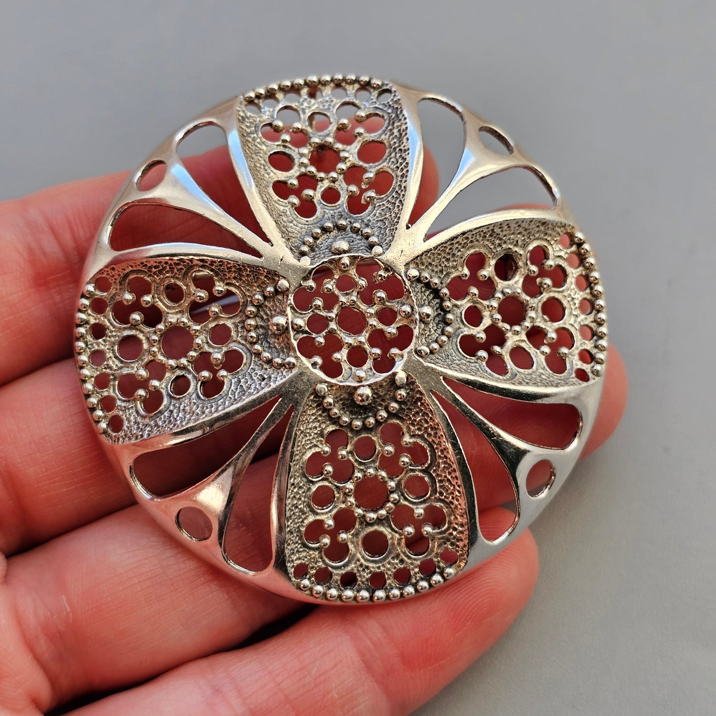 Vintage Finnish Modernist Flower Brooch / Necklace Pendant By Kultakeskus