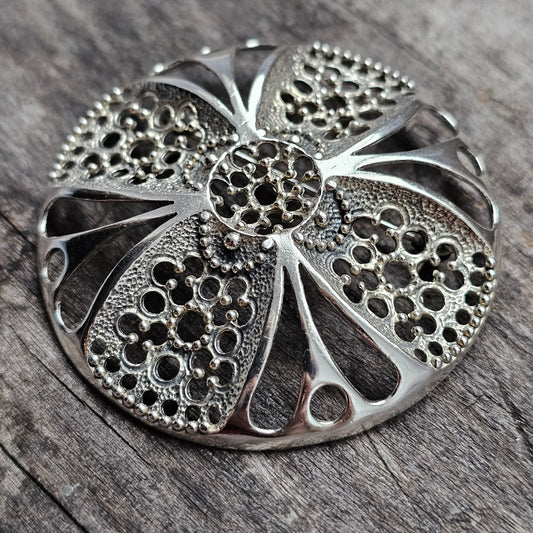 Vintage Finnish Modernist Flower Brooch / Necklace Pendant By Kultakeskus