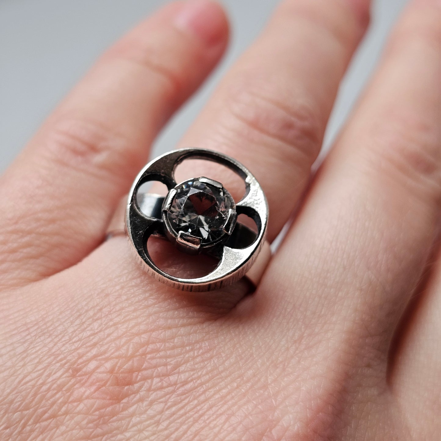 1970s Karl Laine for Finnfeelings Sterling Silver & Rock Crystal Ring - UK Ring Size M 1/2 -  US Ring Size 6.25 -1974