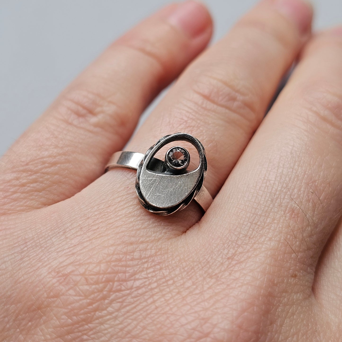 1980s Finnfeelings Sterling Silver & Rock Crystal Ring - UK Ring Size M  -  US Ring Size 6.25 - 1980