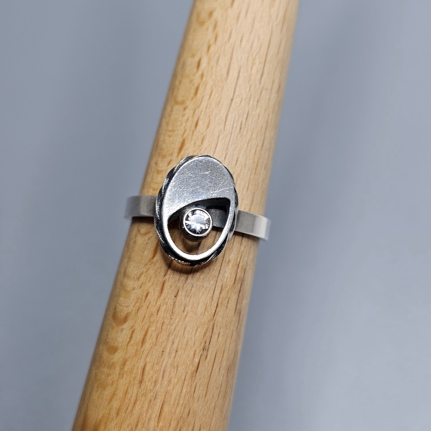 1980s Finnfeelings Sterling Silver & Rock Crystal Ring - UK Ring Size M  -  US Ring Size 6.25 - 1980