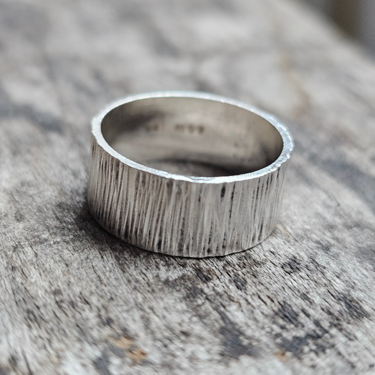 Vintage 1970s British Sterling Silver Textured Band Ring - UK Ring Size P 1/2 -  US Ring Size 7.75 - 1975