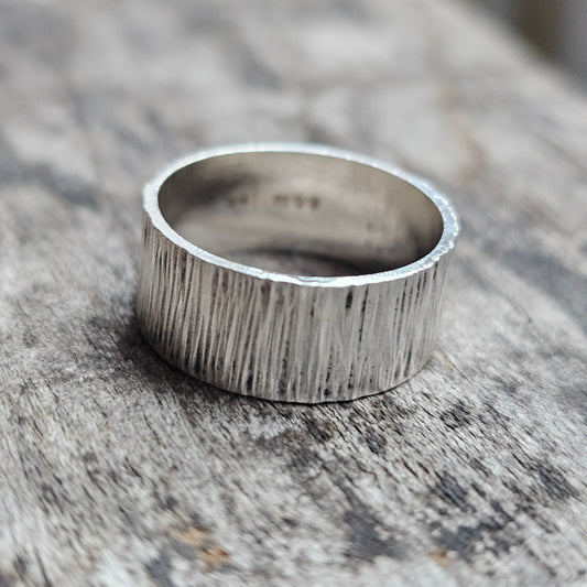 Vintage 1970s British Sterling Silver Textured Band Ring - UK Ring Size P 1/2 -  US Ring Size 7.75 - 1975