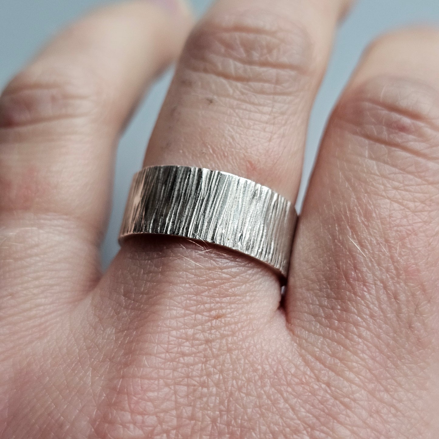 Vintage 1970s British Sterling Silver Textured Band Ring - UK Ring Size P 1/2 -  US Ring Size 7.75 - 1975