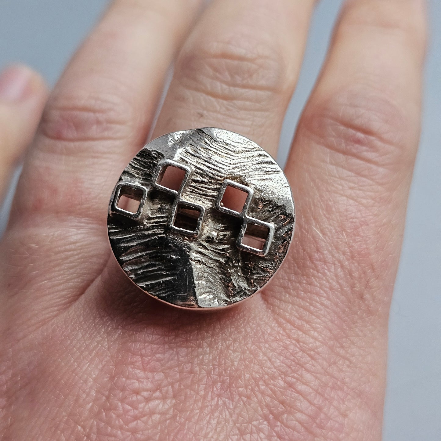 Vintage 1970s Finnish Modernist Space Age Silver Ring by Jalosepot - UK Ring Size P -  US Ring Size 7.5 - 1971