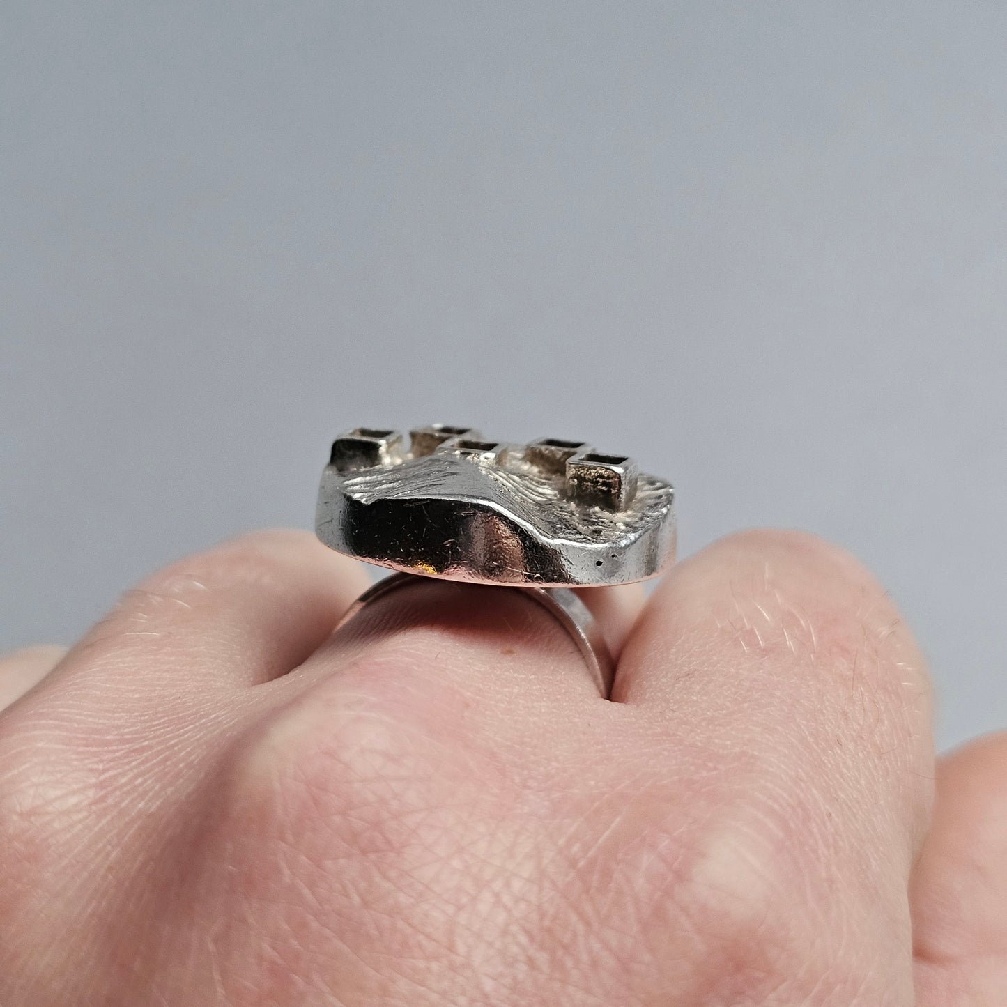 Vintage 1970s Finnish Modernist Space Age Silver Ring by Jalosepot - UK Ring Size P -  US Ring Size 7.5 - 1971