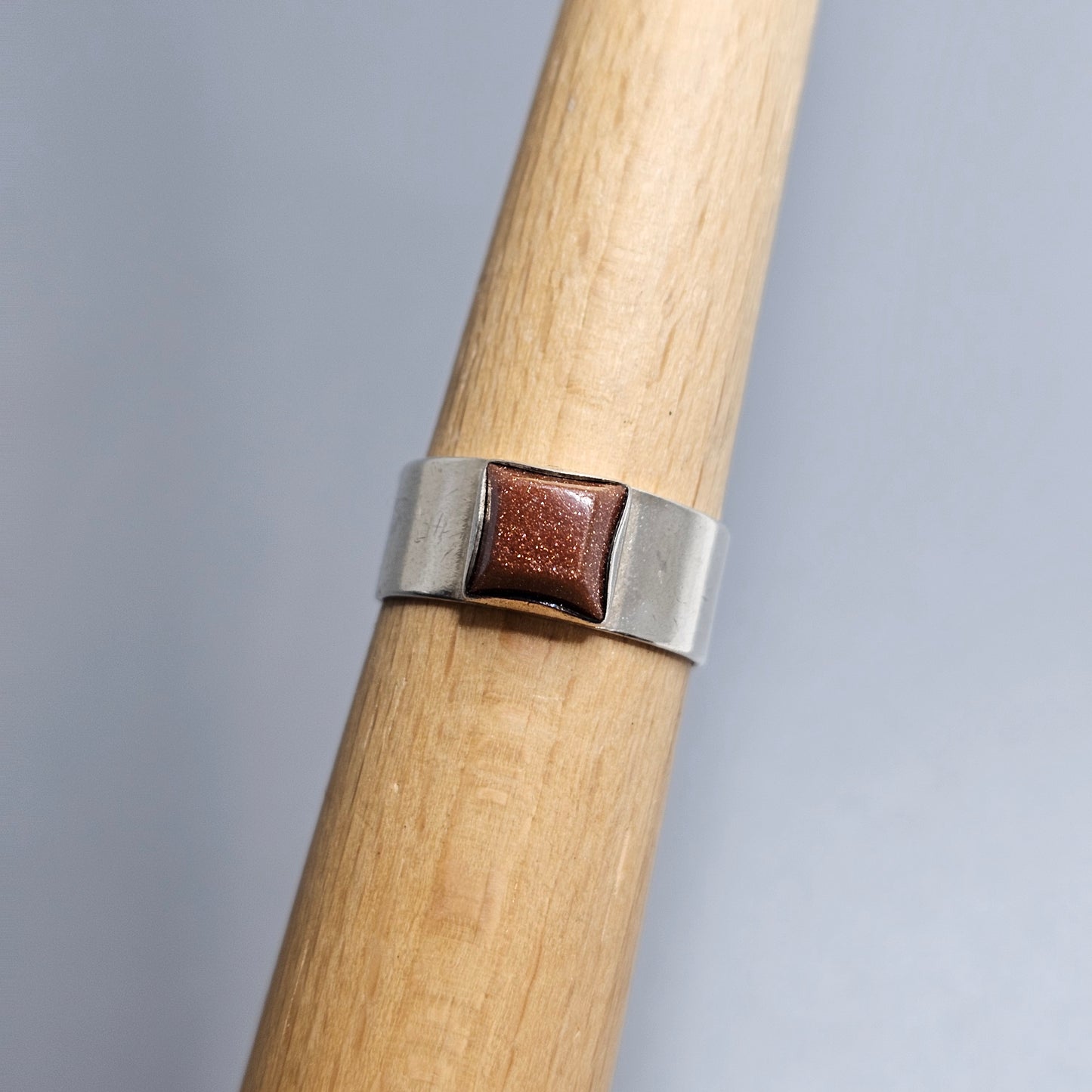 1960s Finnish Modernist Silver & Goldstone Ring by Turun Hopea - UK Ring Size O -  US Ring Size 7 - 1964