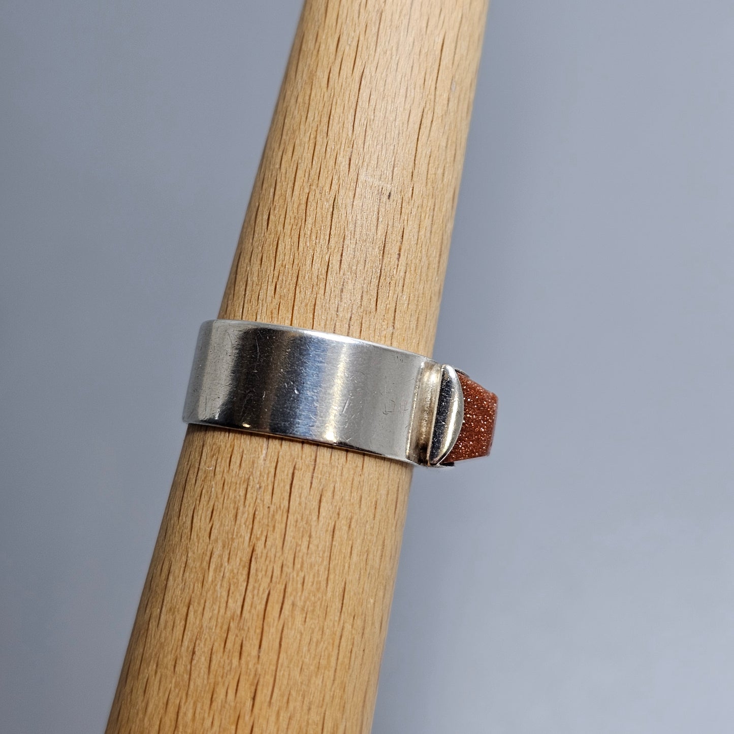 1960s Finnish Modernist Silver & Goldstone Ring by Turun Hopea - UK Ring Size O -  US Ring Size 7 - 1964