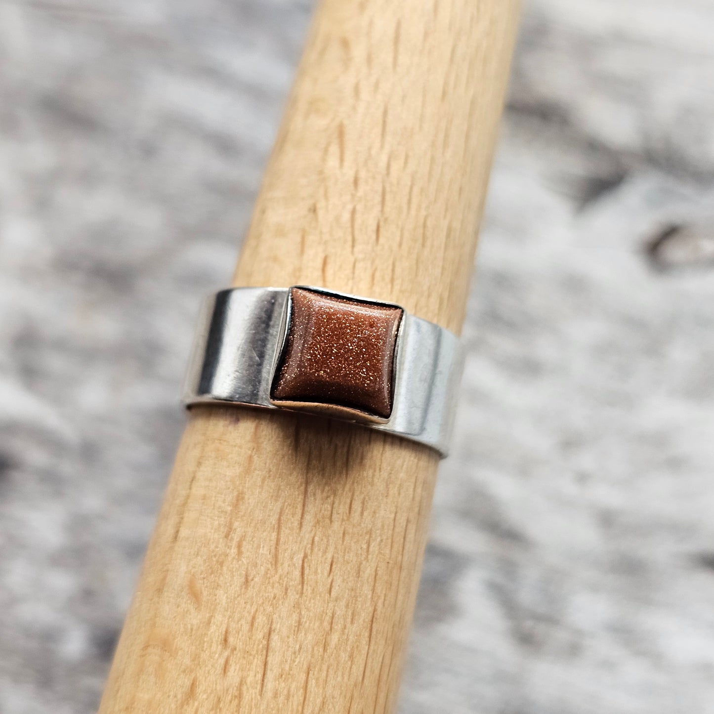 1960s Finnish Modernist Silver & Goldstone Ring by Turun Hopea - UK Ring Size O -  US Ring Size 7 - 1964