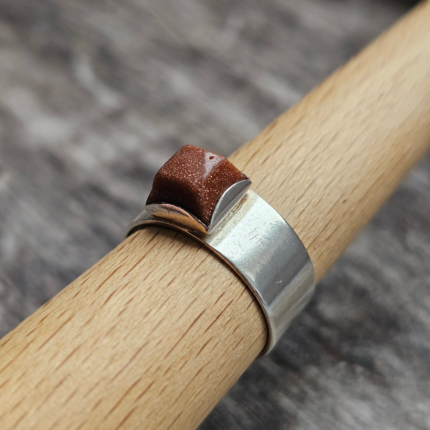 1960s Finnish Modernist Silver & Goldstone Ring by Turun Hopea - UK Ring Size O -  US Ring Size 7 - 1964