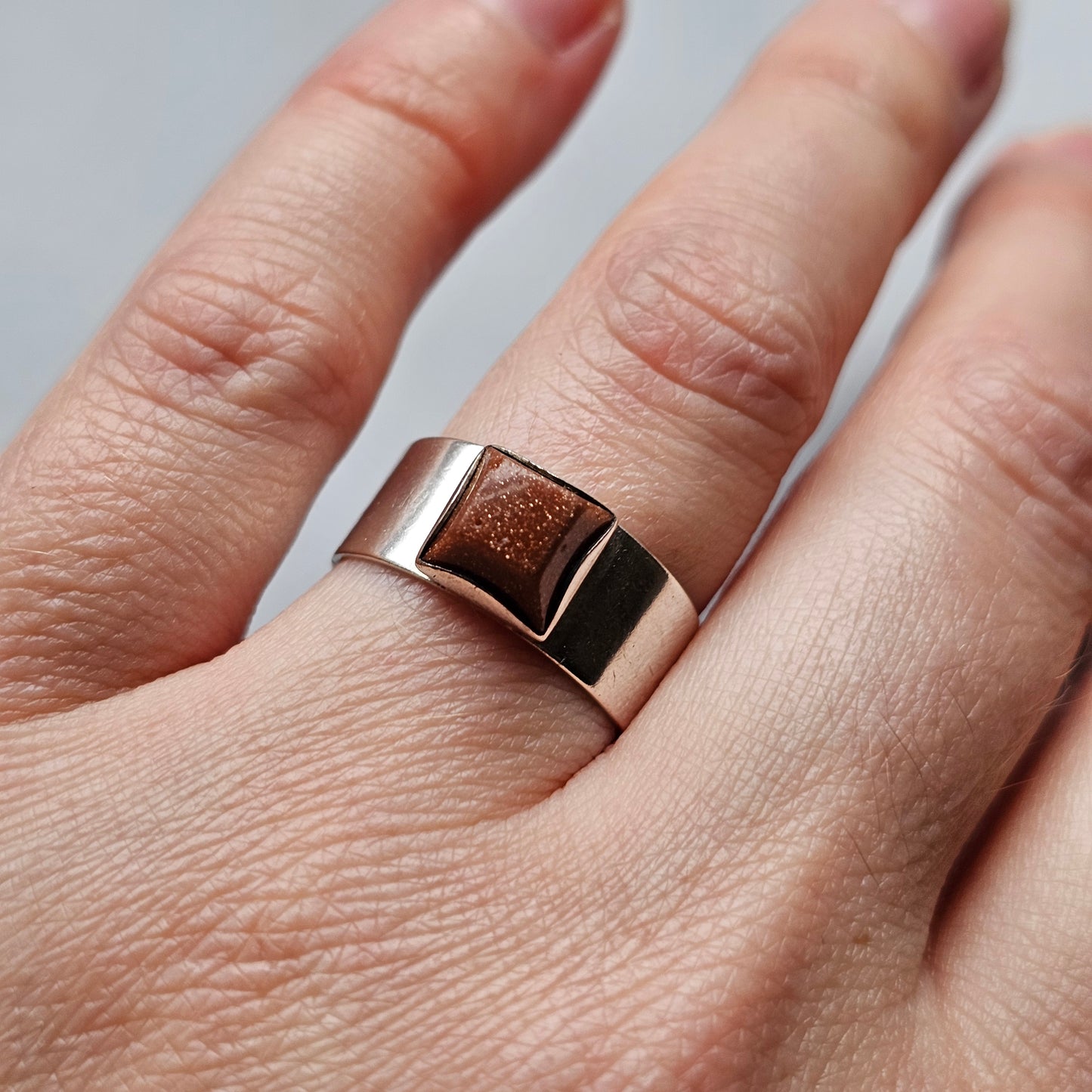 1960s Finnish Modernist Silver & Goldstone Ring by Turun Hopea - UK Ring Size O -  US Ring Size 7 - 1964