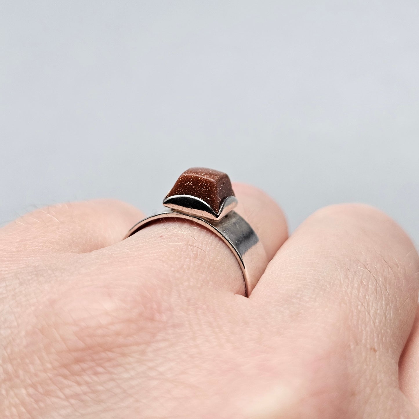 1960s Finnish Modernist Silver & Goldstone Ring by Turun Hopea - UK Ring Size O -  US Ring Size 7 - 1964