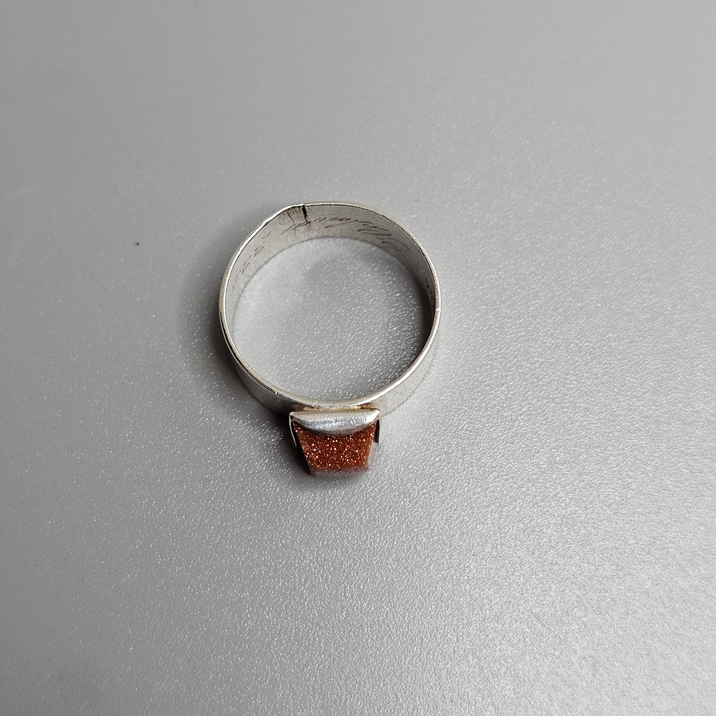 1960s Finnish Modernist Silver & Goldstone Ring by Turun Hopea - UK Ring Size O -  US Ring Size 7 - 1964