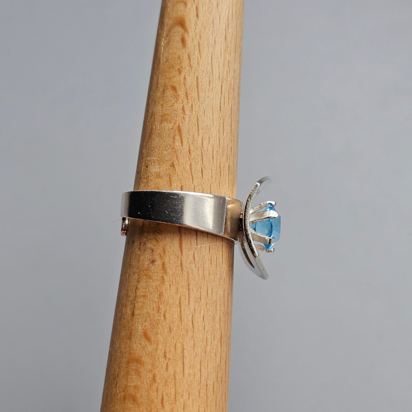 1970s Swedish Modernist Sterling Silver & Blue Glass Ring - UK Ring Size N 1/2 -  US Ring Size 6.75 - 1976