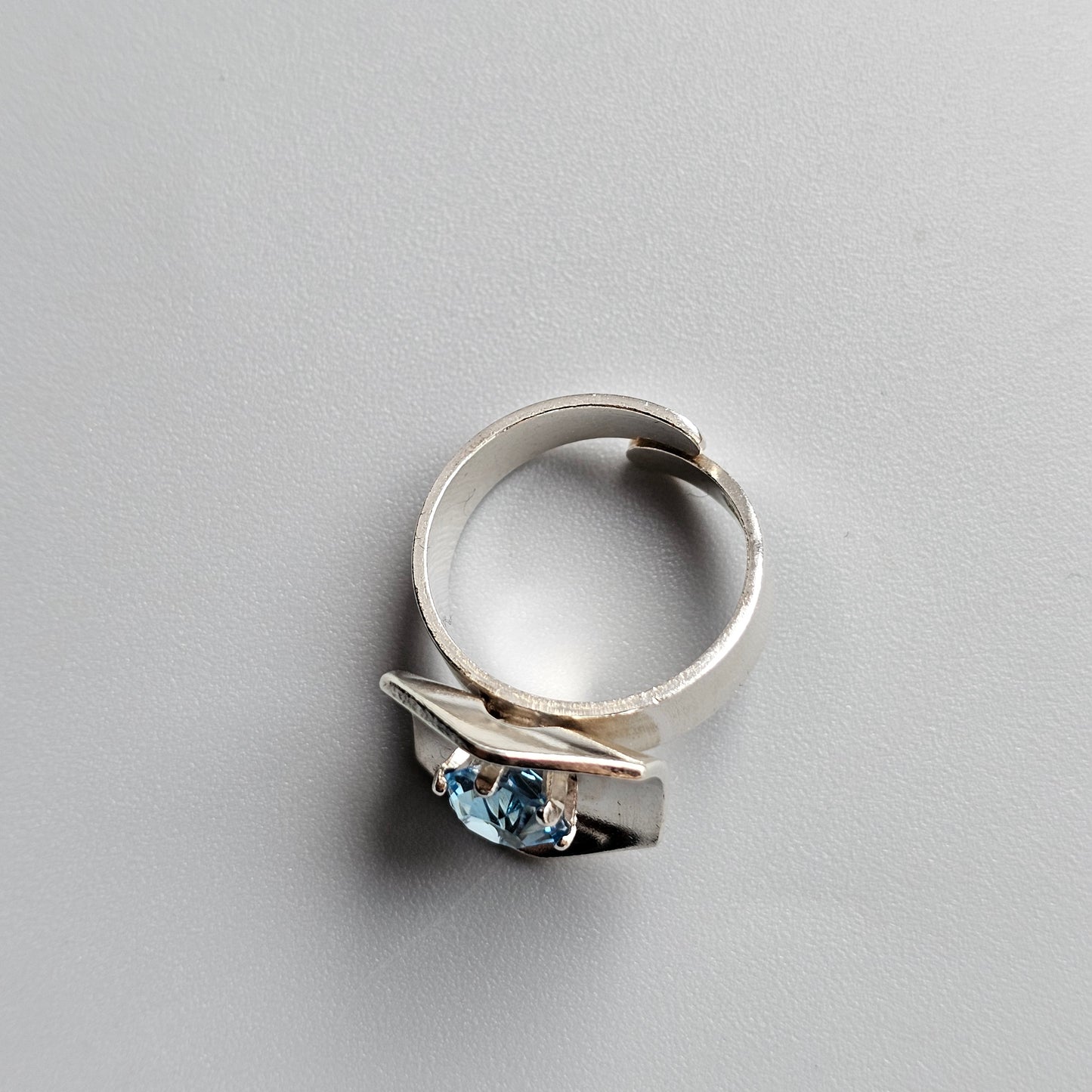 1970s Swedish Modernist Sterling Silver & Blue Glass Ring - UK Ring Size N 1/2 -  US Ring Size 6.75 - 1976
