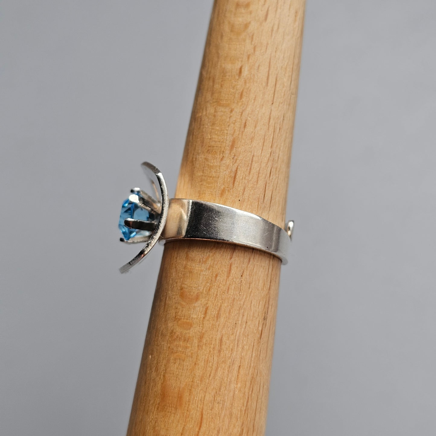 1970s Swedish Modernist Sterling Silver & Blue Glass Ring - UK Ring Size N 1/2 -  US Ring Size 6.75 - 1976