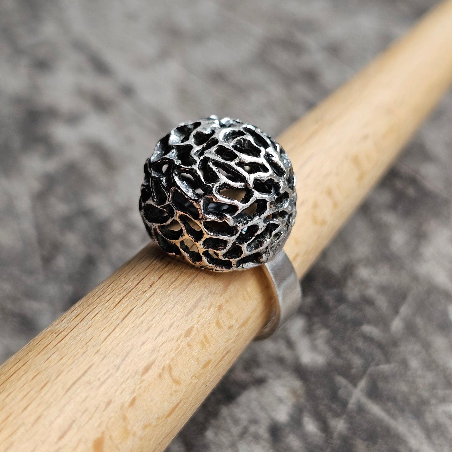 1970s Finnish Modernist Brutalist Sterling Silver Ring by Erik Granit & Co - UK Ring Size L -  US Ring Size 5.75 - 1971