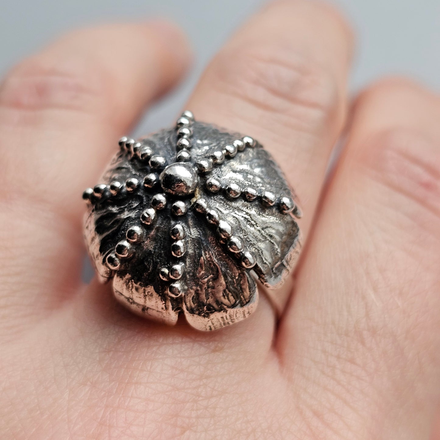 1970s Finnish Modernist Brutalist Sterling Silver Flower Ring by Pentti Lehtisalo - UK Ring Size O 1/2 -  US Ring Size 7.25 - 1970