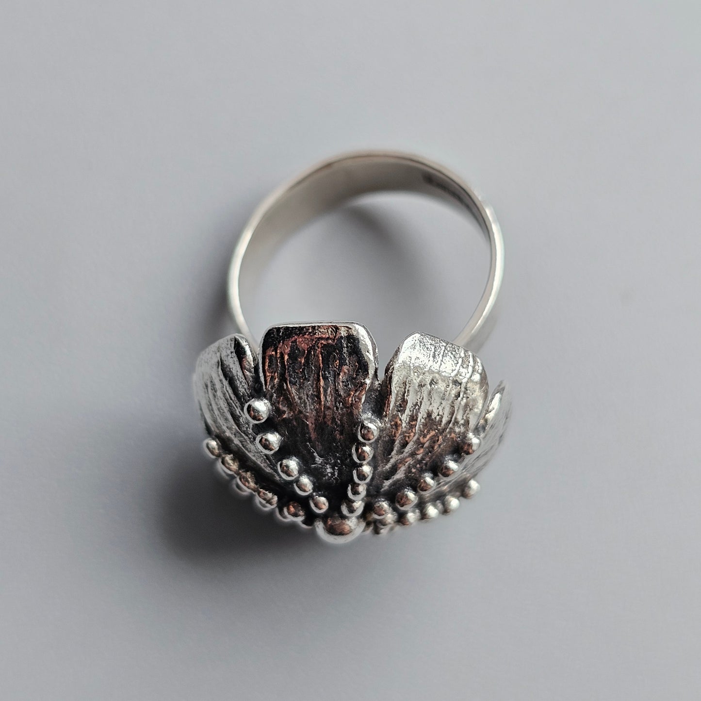 1970s Finnish Modernist Brutalist Sterling Silver Flower Ring by Pentti Lehtisalo - UK Ring Size O 1/2 -  US Ring Size 7.25 - 1970