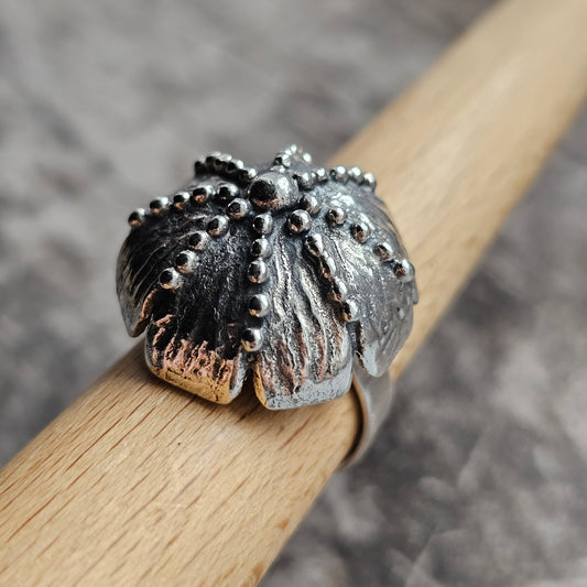 1970s Finnish Modernist Brutalist Sterling Silver Flower Ring by Pentti Lehtisalo - UK Ring Size O 1/2 -  US Ring Size 7.25 - 1970