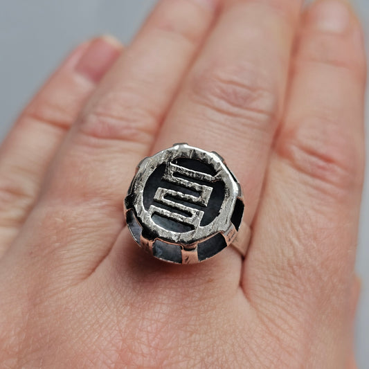 1960s Finnish Modernist Silver Ring by Tauno Kunnansalo - UK Ring Size O -  US Ring Size 7 - 1969