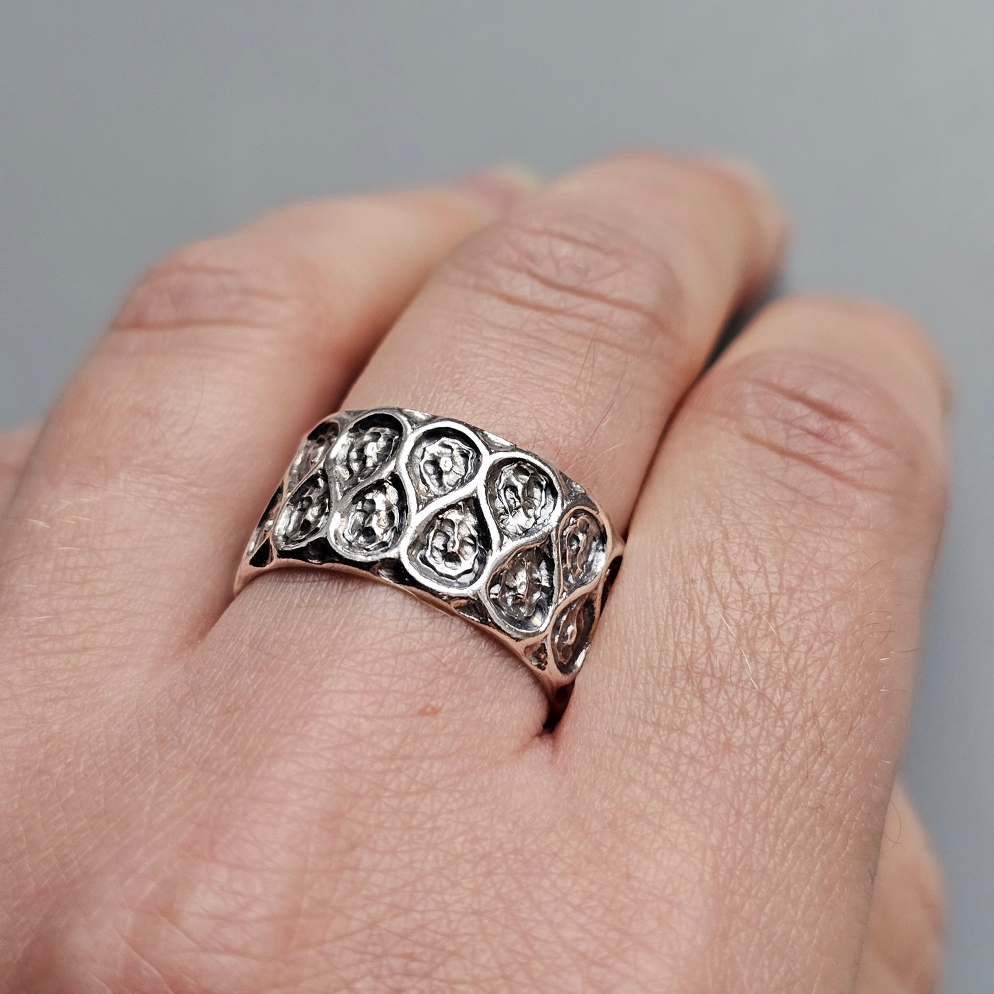 1960s Finnish Modernist Brutalist Silver Band by Lilja Bengt - UK Ring Size Q 1/2 -  US Ring Size 8.25 - 1968