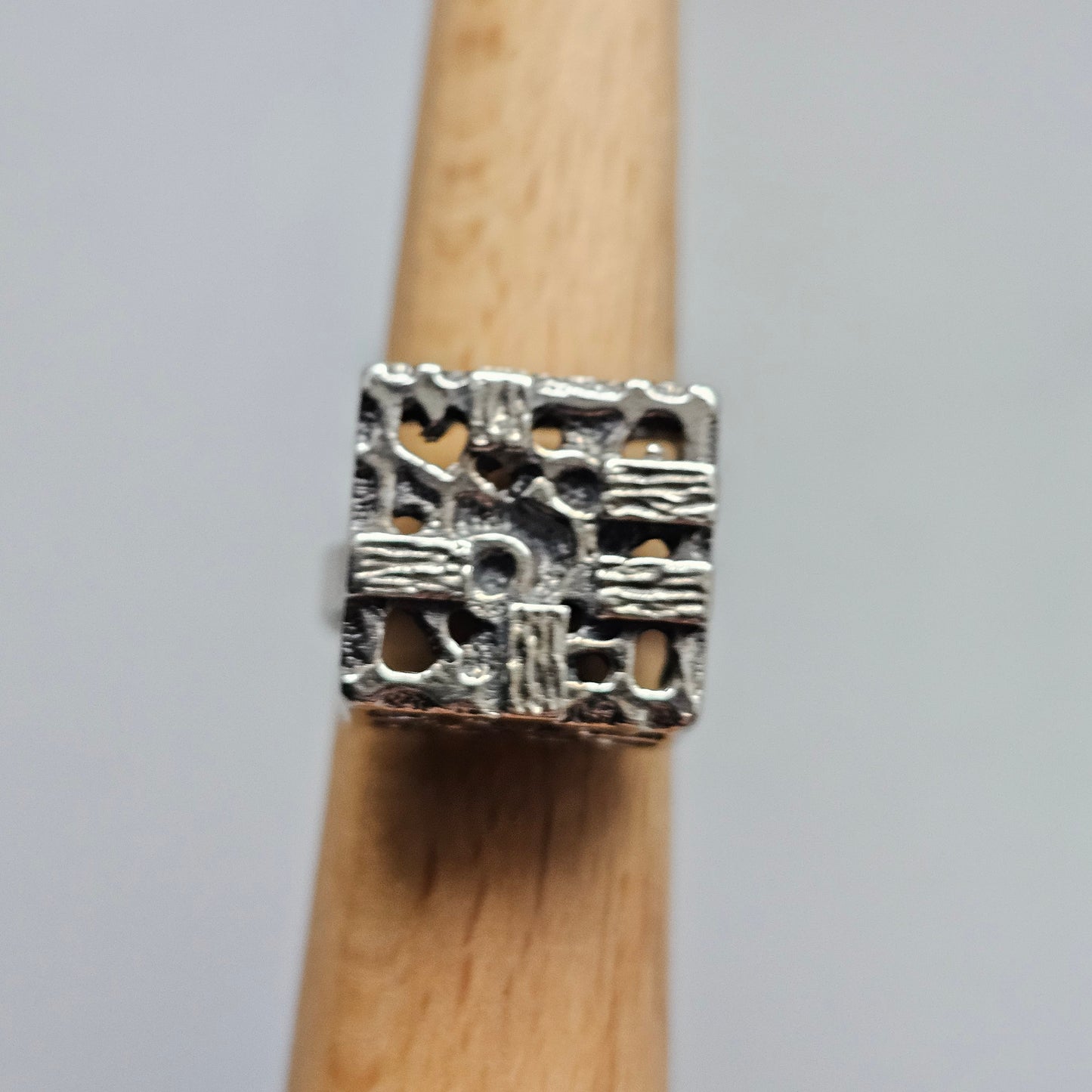 1970s Abstract Brutalist Cube Finnish Silver Ring by Martti Viikinniemi - UK Ring Size K 1/2  -  US Ring Size 5 1/2 - 1970