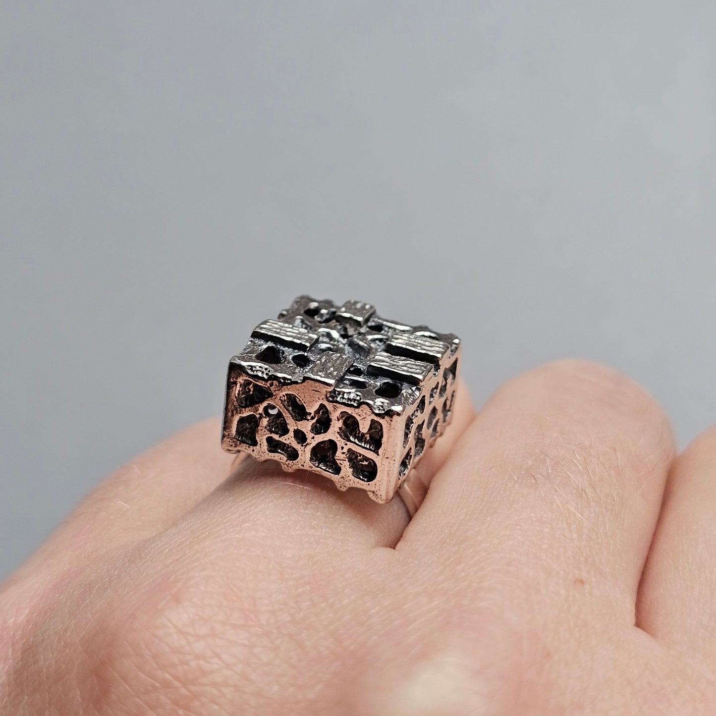 1970s Abstract Brutalist Cube Finnish Silver Ring by Martti Viikinniemi - UK Ring Size K 1/2  -  US Ring Size 5 1/2 - 1970