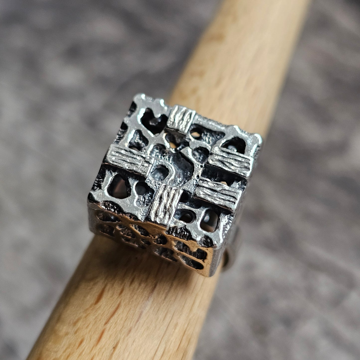1970s Abstract Brutalist Cube Finnish Silver Ring by Martti Viikinniemi - UK Ring Size K 1/2  -  US Ring Size 5 1/2 - 1970