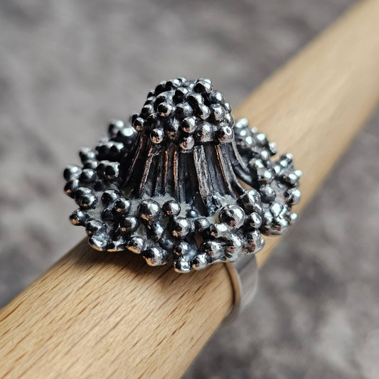 Vintage 1970s Finnish Modernist Sterling Silver Floral Ring by Erik Granit & Co - UK Ring Size N 1/2 -  US Ring Size 7- 1970