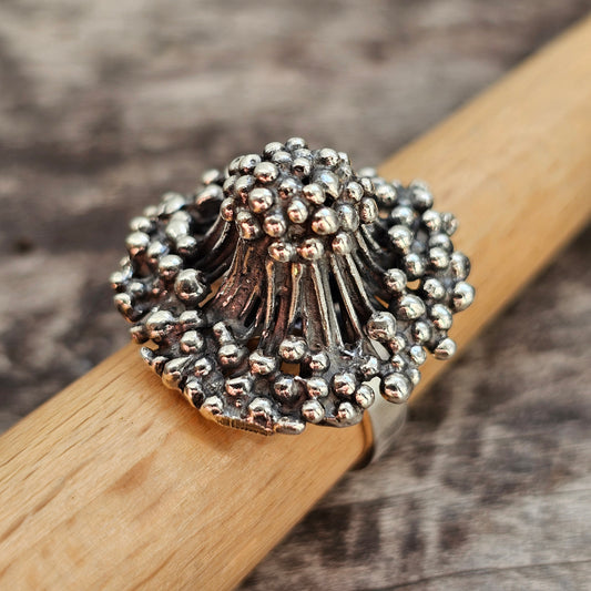 Vintage 1970s Finnish Modernist Sterling Silver Floral Ring by Erik Granit & Co - UK Ring Size N 1/2 -  US Ring Size 7- 1970