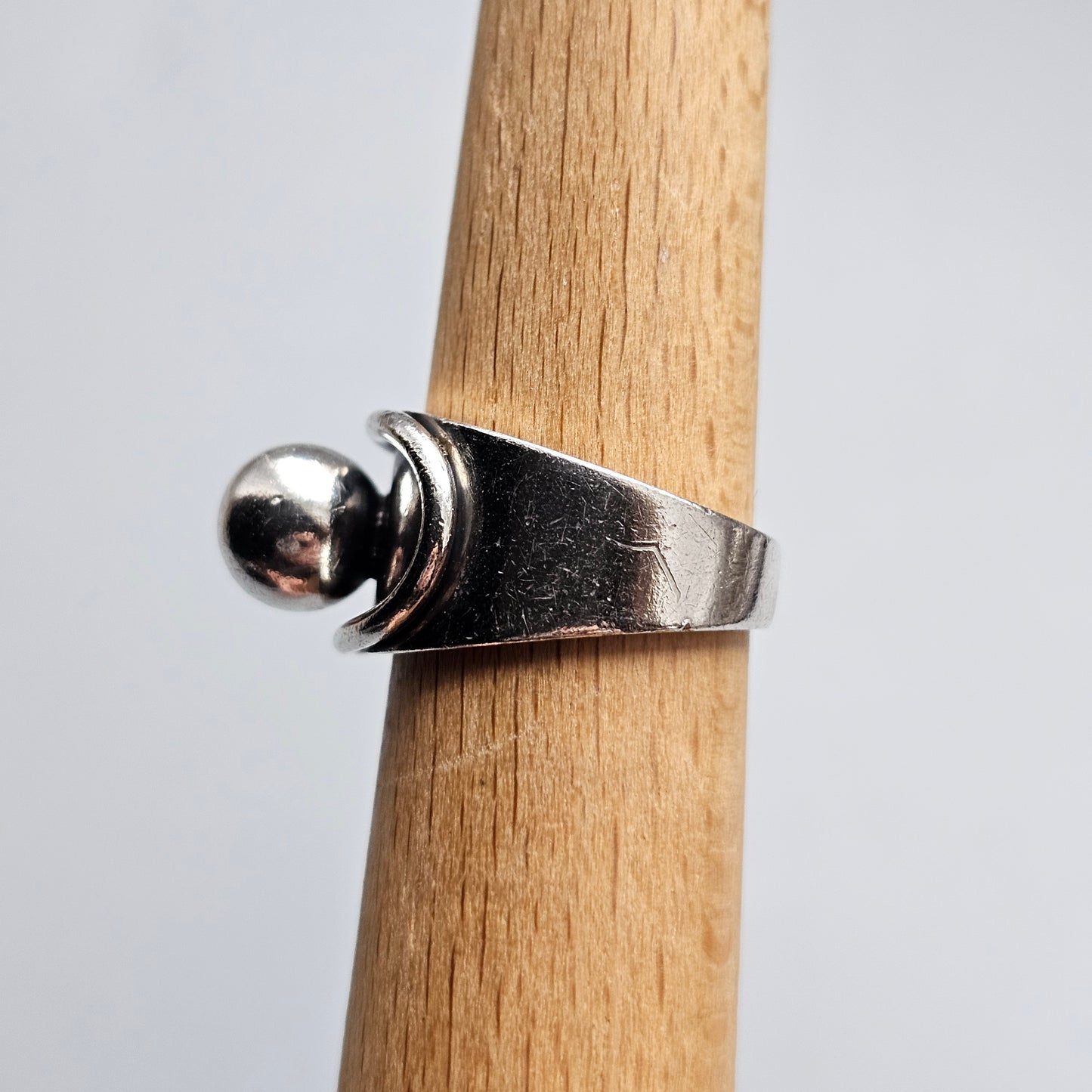 1970s Finnish Modernist Silver Ball Ring by Erik Granit & Co - UK Ring Size L 1/2 -  US Ring Size 6- 1970