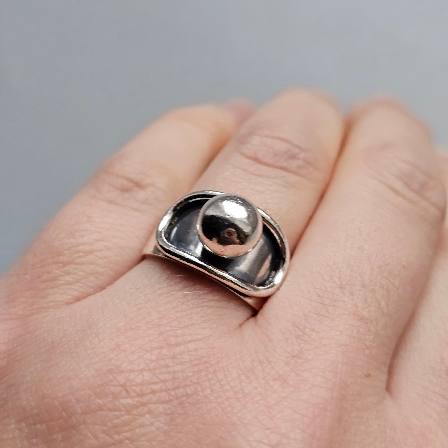1970s Finnish Modernist Silver Ball Ring by Erik Granit & Co - UK Ring Size L 1/2 -  US Ring Size 6- 1970