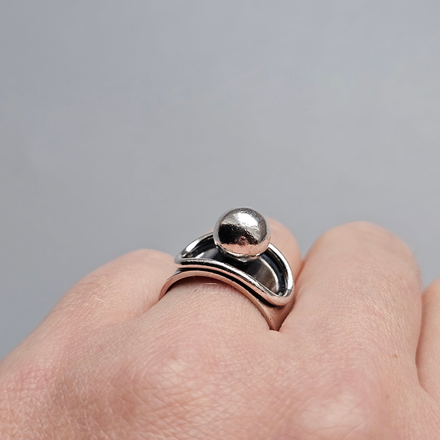 1970s Finnish Modernist Silver Ball Ring by Erik Granit & Co - UK Ring Size L 1/2 -  US Ring Size 6- 1970