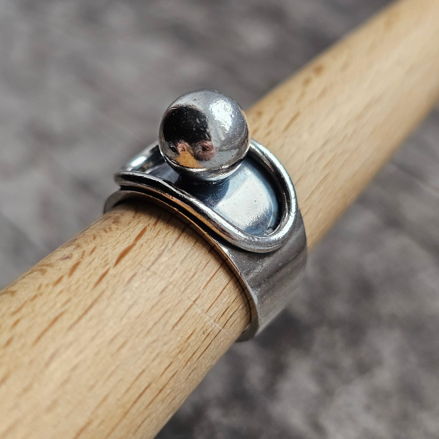 1970s Finnish Modernist Silver Ball Ring by Erik Granit & Co - UK Ring Size L 1/2 -  US Ring Size 6- 1970