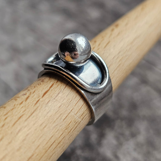 1970s Finnish Modernist Silver Ball Ring by Erik Granit & Co - UK Ring Size L 1/2 -  US Ring Size 6- 1970